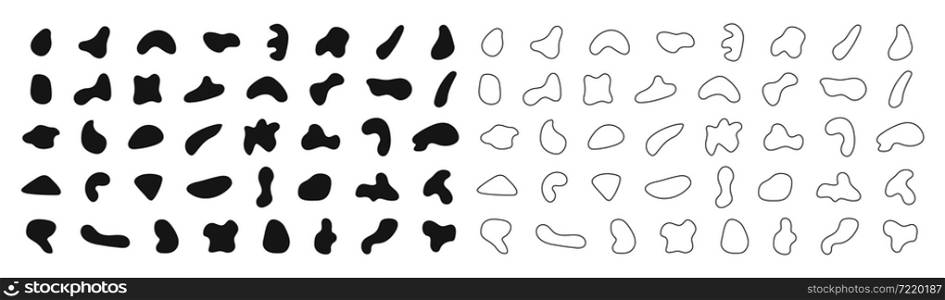Blob shape. Outline random organic shapes. Abstract irregular shapes. Amorphous pebble, drop and splodge. Black line asymmetric stain. Smooth uneven stone. Logo for brush on white background. Vector.. Blob shape. Outline random organic shapes. Abstract irregular shapes. Amorphous pebble, drop and splodge. Black line asymmetric stain. Smooth uneven stone. Logo for brush on white background. Vector