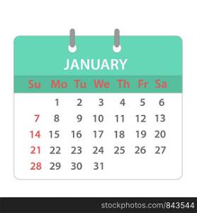 Block calendar on January 2018 on white; stock vector illustration