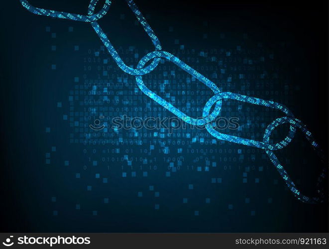 Block chain concept with digital code chain encrypted.