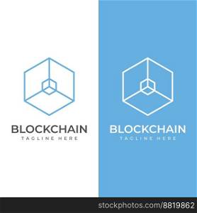 Block chain logo design.Geometric block chain with hexagons, modern technology box. Block chain for business, technology and data sign.