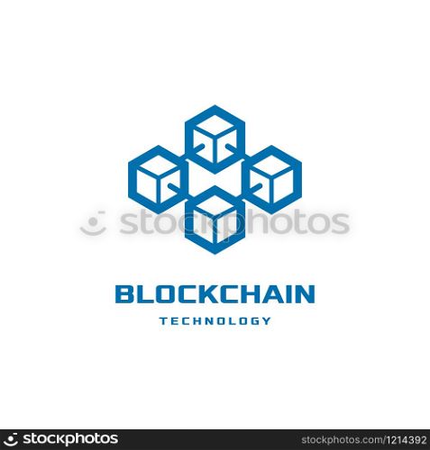Block chain technology logo design. Digital crypto currency mining icon. Bitcoin service.