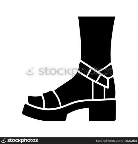 Block heel glyph icon. Woman stylish footwear. Female casual shoes, ladies modern summer sandals side view. Retro clothing accessory. Silhouette symbol. Negative space. Vector isolated illustration