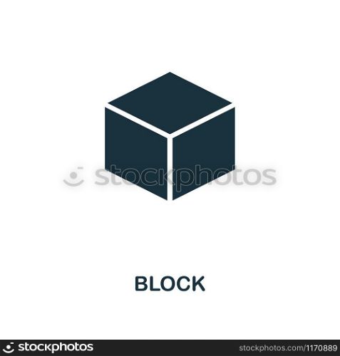 Block icon. Monochrome style design from blockchain collection. UX and UI. Pixel perfect block icon. For web design, apps, software, printing usage.. Block icon. Monochrome style design from blockchain icon collection. UI and UX. Pixel perfect block icon. For web design, apps, software, print usage.