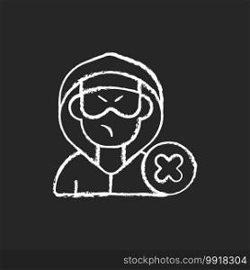 Block or mute harasser chalk white icon on black background. Ban internet troll. Cyberbullying and cyberharassment. Prevent assault. Abuse precaution. Isolated vector chalkboard illustration. Block or mute harasser chalk white icon on black background