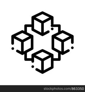 Blockchain Artificial Intelligence Vector Icon Sign Thin Line. Artificial Intelligence Details Cubes In Element Linear Pictogram. Fingerprint, Microchip, Assembly Contour Illustration. Blockchain Artificial Intelligence Vector Icon