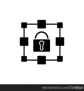 Blockchain black glyph icon. Encrypted data blocks storage. Recording information about cryptocurrency. Networking and cryptography. Silhouette symbol on white space. Vector isolated illustration. Blockchain black glyph icon