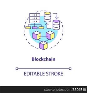 Blockchain concept icon. Digital information. Data science technology abstract idea thin line illustration. Isolated outline drawing. Editable stroke. Arial, Myriad Pro-Bold fonts used. Blockchain concept icon