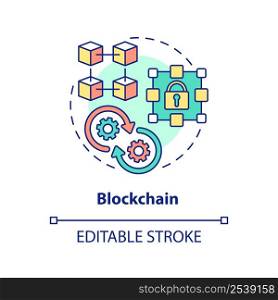 Blockchain concept icon. Highest paying freelance skill abstract idea thin line illustration. Encrypted data storage. Isolated outline drawing. Editable stroke. Arial, Myriad Pro-Bold fonts used. Blockchain concept icon