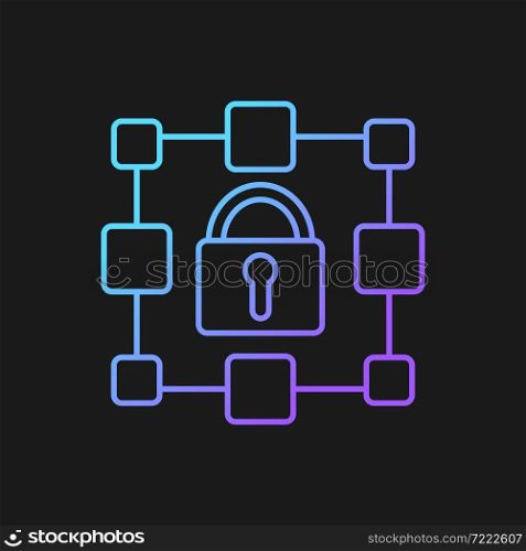 Blockchain gradient vector icon for dark theme. Encrypted data storage. Recording information about cryptocurrency. Thin line color symbol. Modern style pictogram. Vector isolated outline drawing. Blockchain gradient vector icon for dark theme