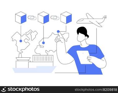 Blockchain in transport technology abstract concept vector illustration. Blockchain technology, automated freight tracking, commercial transportation industry, management abstract metaphor.. Blockchain in transport technology abstract concept vector illustration.