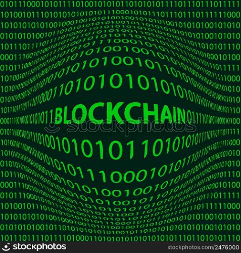 Blockchain, matrix style background bulge word Block chain foreground crumbling