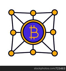 Blockchain network color icon. Bitcoin. Cryptocurrency. Digital money. Fintech and big data. Isolated vector illustration. Blockchain network color icon