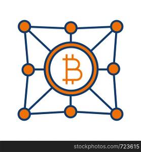Blockchain network color icon. Bitcoin. Cryptocurrency. Digital money. Fintech and big data. Isolated vector illustration. Blockchain network color icon