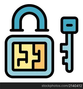 Blockchain padlock icon. Outline Blockchain padlock vector icon color flat isolated. Blockchain padlock icon color outline vector