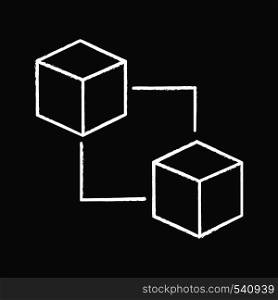 Blockchain technology chalk icon. Cryptocurrency. Fintech. E-commerce. Connected cubes. Isolated vector chalkboard illustration. Blockchain technology chalk icon