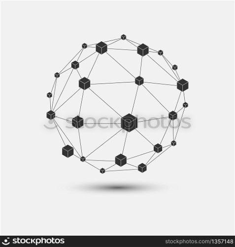 Blockchain technology on geometric thin line style. Vector block chain icons or logo.