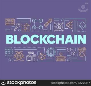 Blockchain technology word concepts banner. Virtual currency mining. Cryptocurrency server. Presentation, website. Isolated lettering typography idea with linear icons. Vector outline illustration