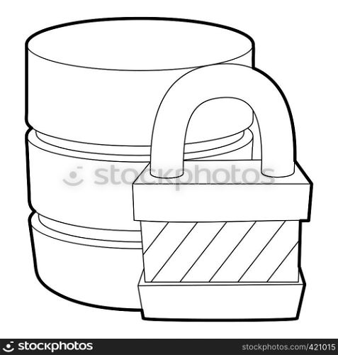 Blocked database icon. Outline illustration of blocked database vector icon for web. Blocked database icon, outline style