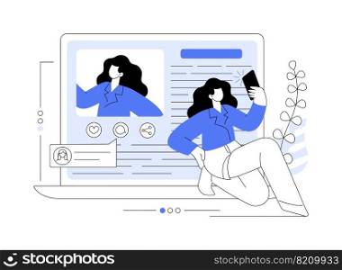 Blog abstract concept vector illustration. Social media platform, influencer, personal brand promotion, recent stories and post, attract followers and subscriptions, viral content abstract metaphor.. Blog abstract concept vector illustration.