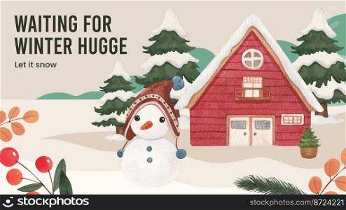 Blog banner template with winter hugge life concept,watercolor style 