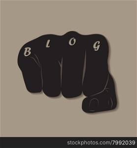Blog Fist. Social Media Connecting Blog Communication Content Concept.Text on fist
