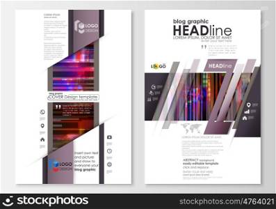 Blog graphic business templates. Page website design template, abstract vector layout. Glitched background made of colorful pixel mosaic. Digital decay, signal error, television fail. Trendy glitch backdrop.