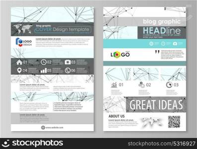 Blog graphic business templates. Page website design template, abstract vector layout. Chemistry pattern, connecting lines and dots, molecule structure on white, geometric graphic background.. Blog graphic business templates. Page website design template, easy editable abstract vector layout. Chemistry pattern, connecting lines and dots, molecule structure on white, geometric graphic background.