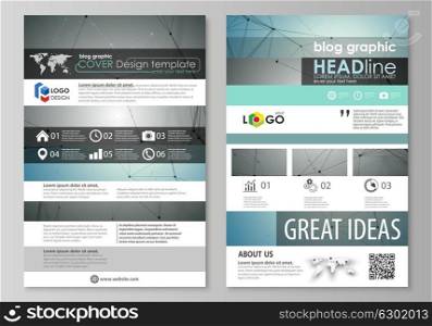 Blog graphic business templates. Page website design template, abstract vector layout. Geometric background, connected line and dots. Molecular structure. Scientific, medical, technology concept.. Blog graphic business templates. Page website design template, easy editable abstract vector layout. Geometric background, connected line and dots. Molecular structure. Scientific, medical, technology concept.