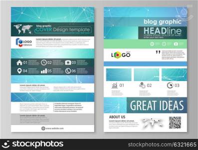 Blog graphic business templates. Page website design template, abstract vector layout. Chemistry pattern, connecting lines and dots, molecule structure, medical DNA research. Medicine concept.. Blog graphic business templates. Page website design template, easy editable abstract vector layout. Chemistry pattern, connecting lines and dots, molecule structure, medical DNA research. Medicine concept.