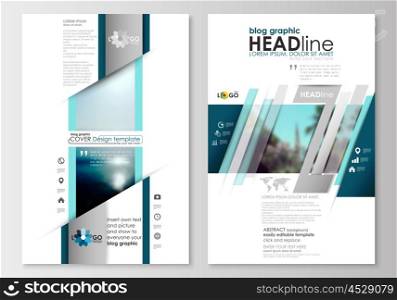 Blog graphic business templates. Page website design template, easy editable, abstract flat style travel decoration layout, easy editable vector template, colorful blurred natural landscape.