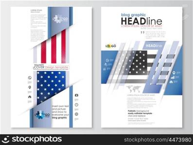Blog graphic business templates. Page website design template, easy editable, abstract flat layout. Patriot Day background with american flag, vector illustration.