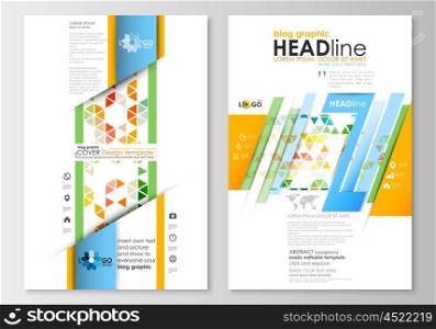 Blog graphic business templates. Page website design template, easy editable, abstract flat layout. Abstract triangles, triangular background, modern colorful polygonal vector.