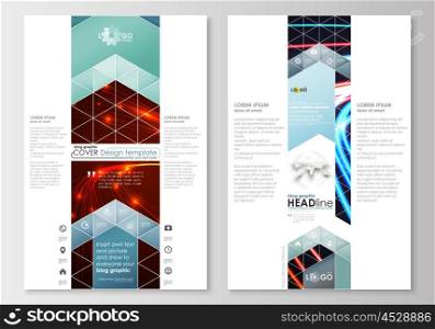 Blog graphic business templates. Page website design template, easy editable, abstract flat layout. Abstract lines background with color glowing neon streams, motion design vector.
