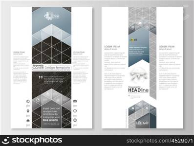 Blog graphic business templates. Page website design template, easy editable, abstract flat layout. Abstract 3D construction and polygonal molecules on gray background, scientific technology vector