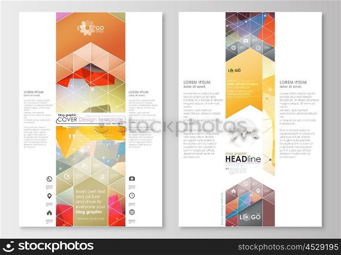 Blog graphic business templates. Page website design template, easy editable, abstract flat layout. Abstract colorful triangle design vector background with polygonal molecules.