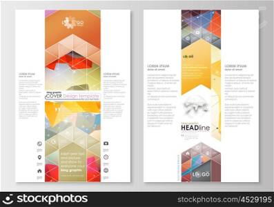 Blog graphic business templates. Page website design template, easy editable, abstract flat layout. Abstract colorful triangle design vector background with polygonal molecules.