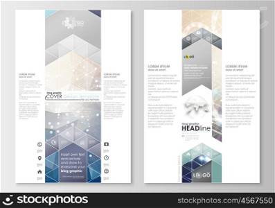 Blog graphic business templates. Page website design template, easy editable, abstract flat layout. DNA molecule structure on blue background. Scientific research, medical technology