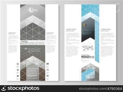 Blog graphic business templates. Page website design template, easy editable, abstract flat layout. Scientific medical research, chemistry pattern, hexagonal design molecule structure, science vector background.