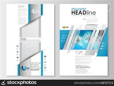 Blog graphic business templates. Page website design template, easy editable, abstract flat layout. Abstract triangles, blue and gray triangular background, modern polygonal vector.