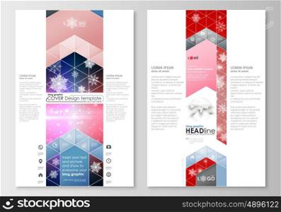 Blog graphic business templates. Page website design template, easy editable, abstract flat layout. Christmas decoration, vector background with shiny snowflakes