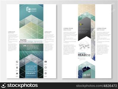 Blog graphic business templates. Page website design template, easy editable abstract flat layout, vector illustration. Chemistry pattern, hexagonal molecule structure. Medicine, science, technology concept.