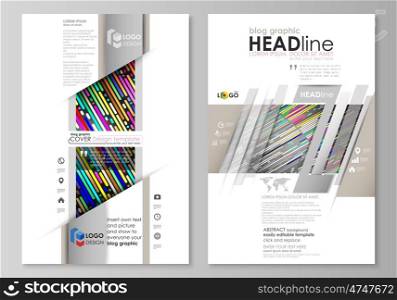 Blog graphic business templates. Page website design template, easy editable abstract vector layout. Colorful background made of stripes. Abstract tubes and dots. Glowing multicolored texture.