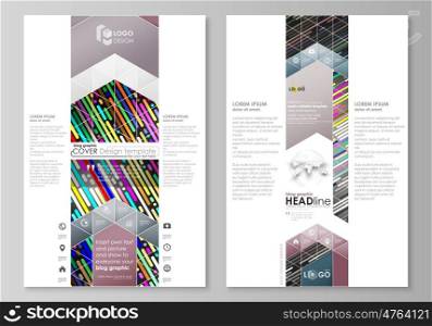 Blog graphic business templates. Page website design template, easy editable abstract vector layout. Colorful background made of stripes. Abstract tubes and dots. Glowing multicolored texture.