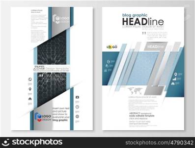 Blog graphic business templates. Page website design template, easy editable abstract vector layout. Chemistry pattern, hexagonal molecule structure. Medicine, science and technology concept