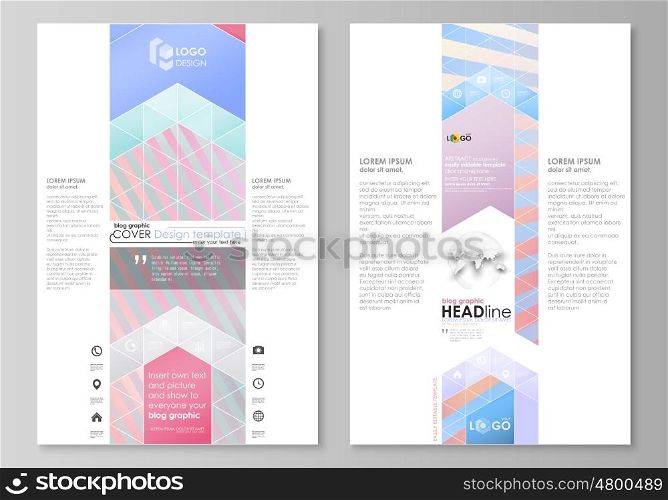 Blog graphic business templates. Page website design template, easy editable abstract vector layout. Sweet pink and blue decoration, pretty romantic design, cute candy background.