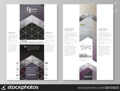 Blog graphic business templates. Page website design template, easy editable abstract vector layout. Dark color triangles and colorful circles. Abstract polygonal style modern background.