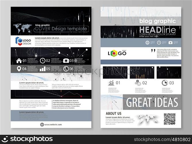 Blog graphic business templates. Page website design template, easy editable abstract vector layout. Abstract infographic background in minimalist style made from lines, symbols, charts, diagrams and other elements.