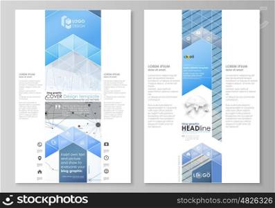 Blog graphic business templates. Page website design template, easy editable abstract vector layout. Blue color abstract infographic background in minimalist style made from lines, symbols, charts, diagrams and other elements.