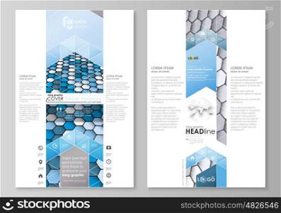 Blog graphic business templates. Page website design template, easy editable abstract vector layout. Blue and gray color hexagons in perspective. Abstract polygonal style modern background.