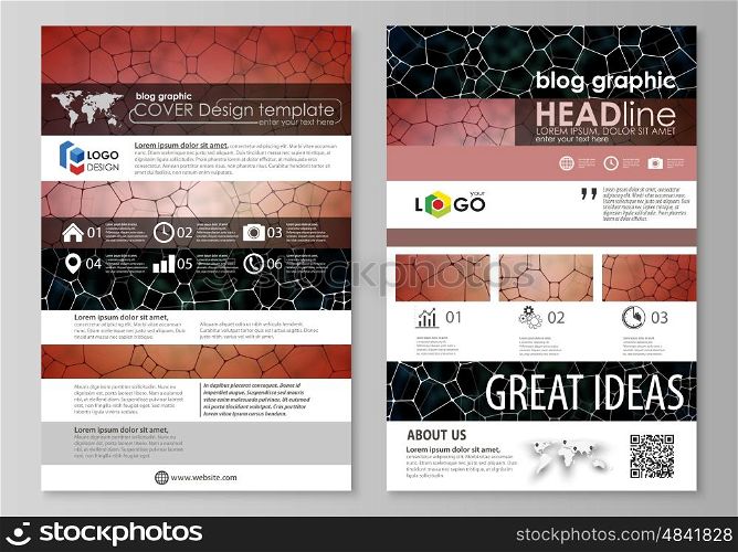 Blog graphic business templates. Page website design template, easy editable abstract vector layout. Chemistry pattern, molecular texture, polygonal molecule structure, cell. Medicine, science, microbiology concept.